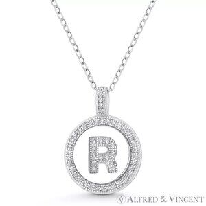 Initial Letter "R" CZ Crystal Pave Pendant in .925 Sterling Silver w/ Rhodium